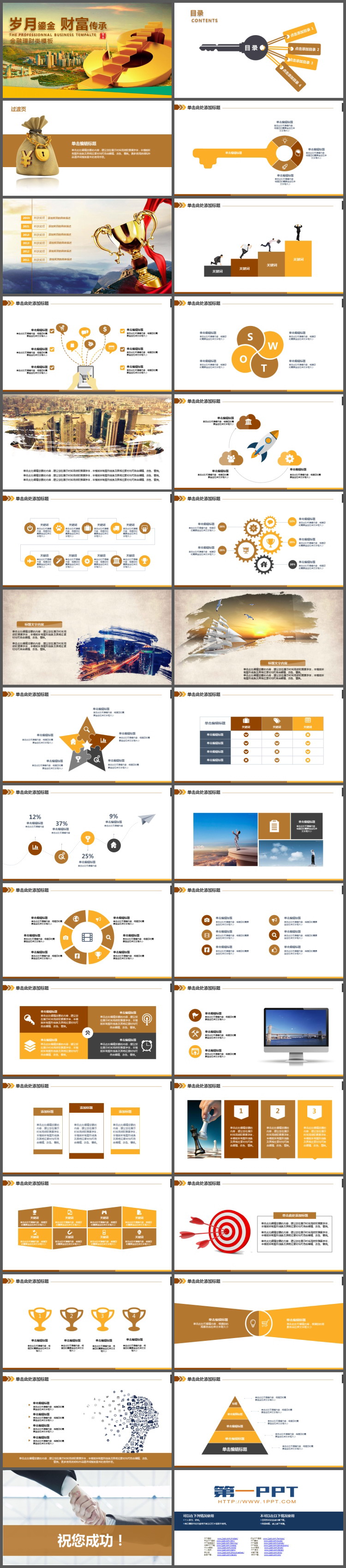 金色货币符号背景的金融理财PPT模板