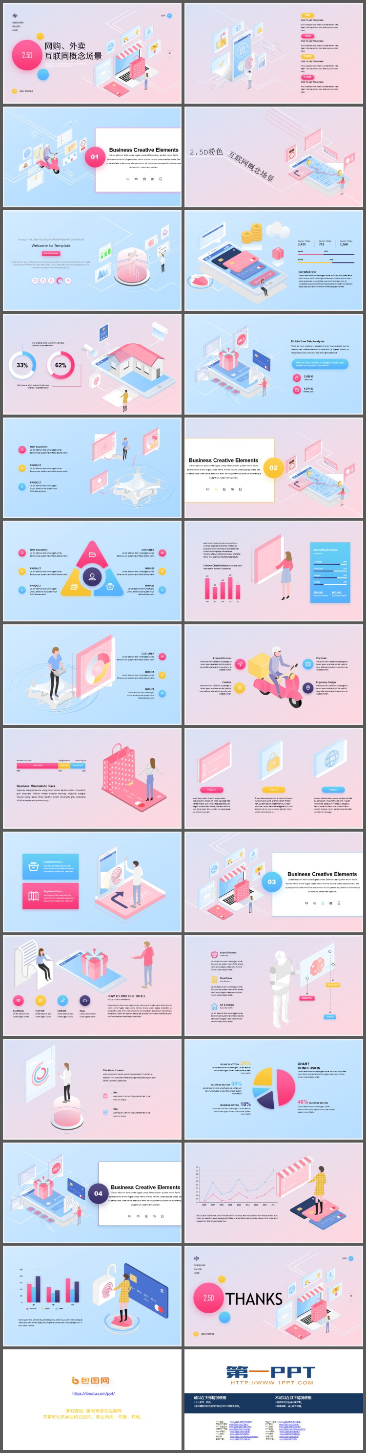 2.5D互联网网购外卖订餐电子支付场景PPT模板