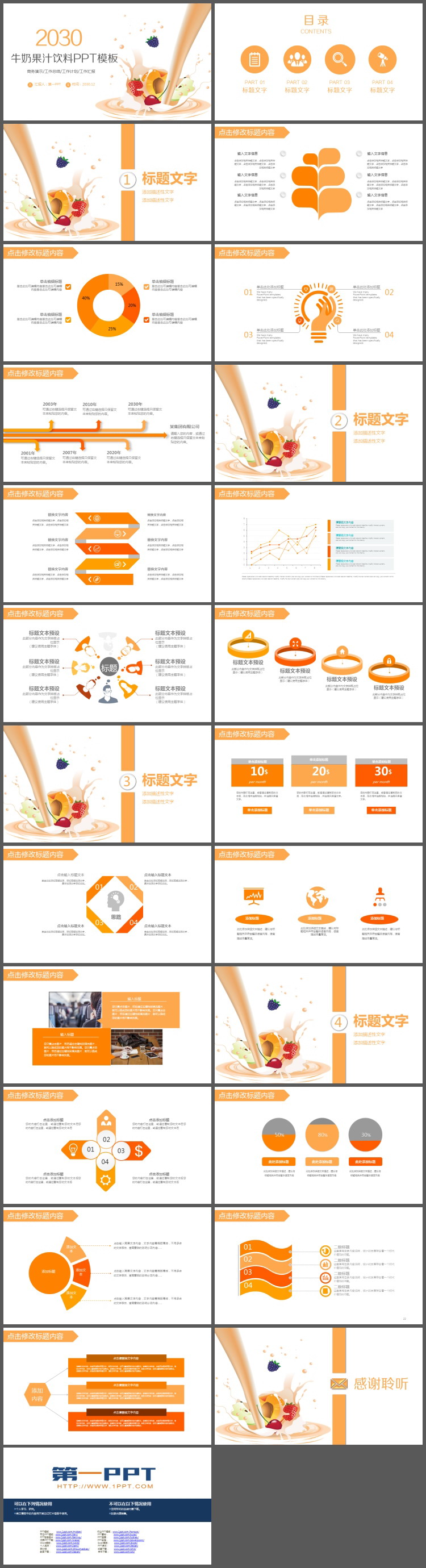 黄桃草莓樱桃背景的果汁PPT模板