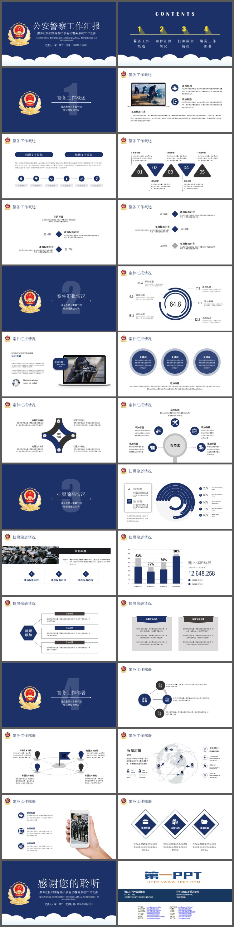蓝色简洁公安警察工作总结汇报PPT模板