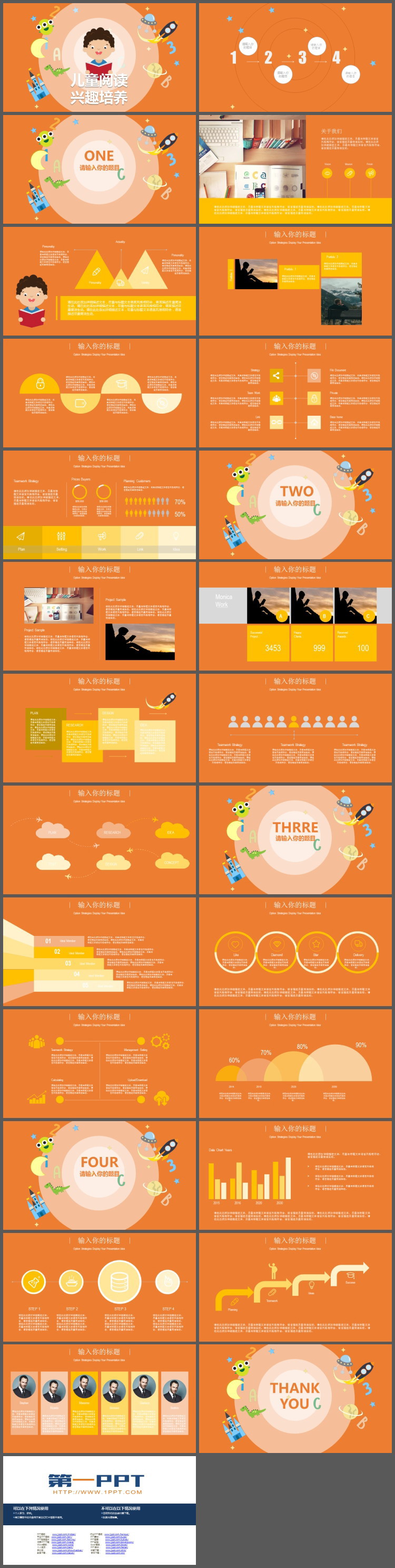 橙色卡通儿童阅读兴趣培养PPT模板