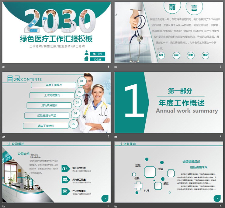 绿色医院医疗医生工作总结汇报PPT模板