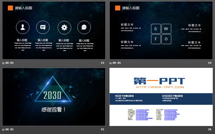 蓝色星空背景的科技公司商业计划书PPT模板