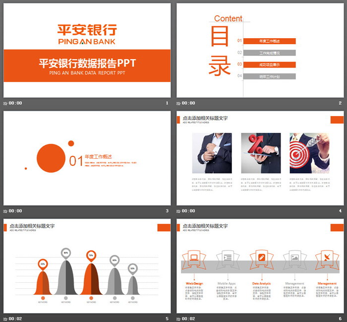简洁橙色平安银行数据报告PPT模板
