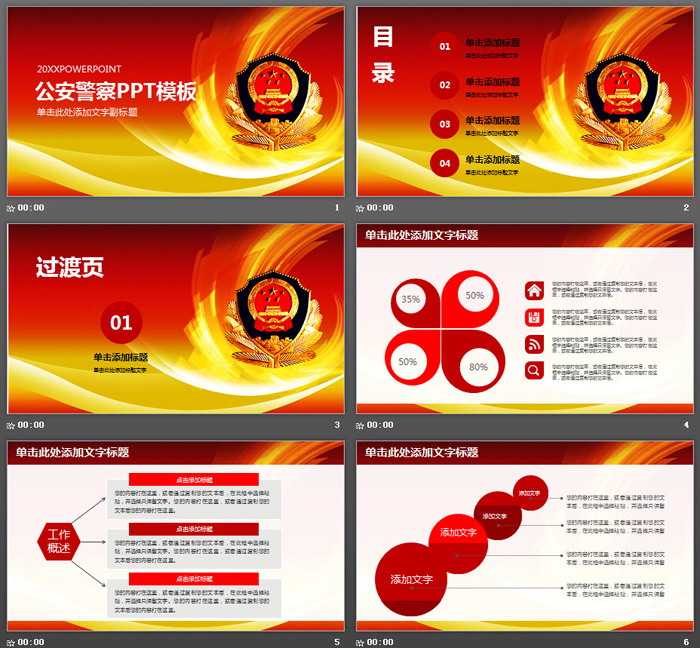红色公安警察工作汇报PPT模板