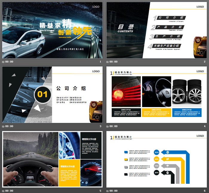 行驶的汽车背景汽车美容装饰行业PPT模板
