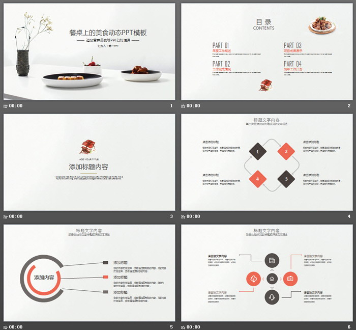 简洁清爽西餐美食PPT模板