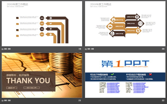 数据图表与硬币背景的金融投资PPT模板