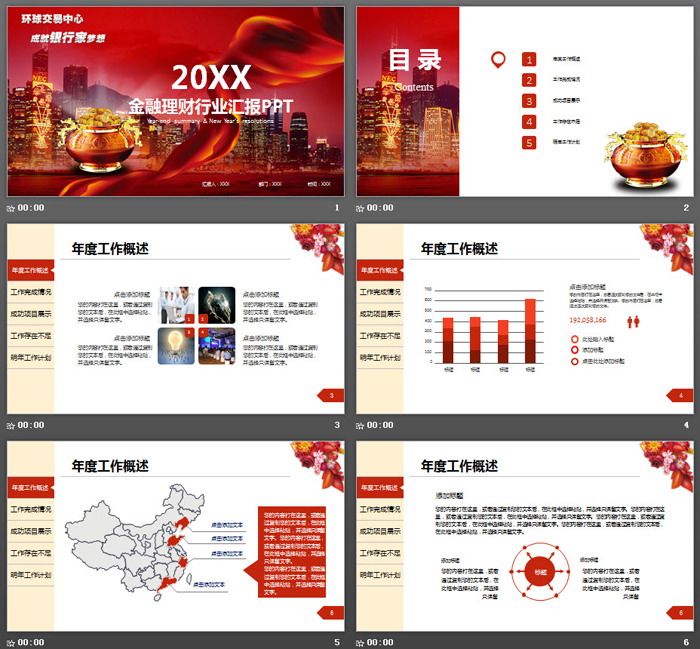 城市夜景聚宝盆背景的金融理财PPT模板