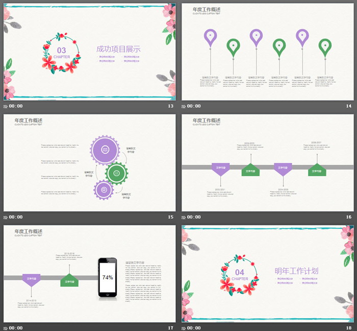 清新水彩相机背景摄影PPT模板
