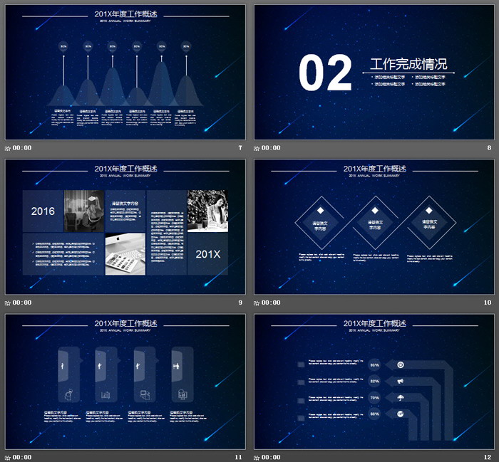 蓝色星空背景的科技行业工作总结PPT模板