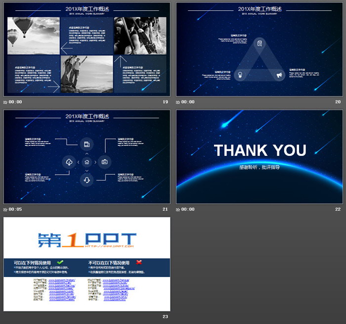 蓝色星空背景的科技行业工作总结PPT模板