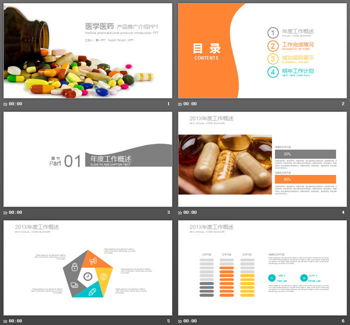 彩色药片胶囊背景的医药行业PPT模板