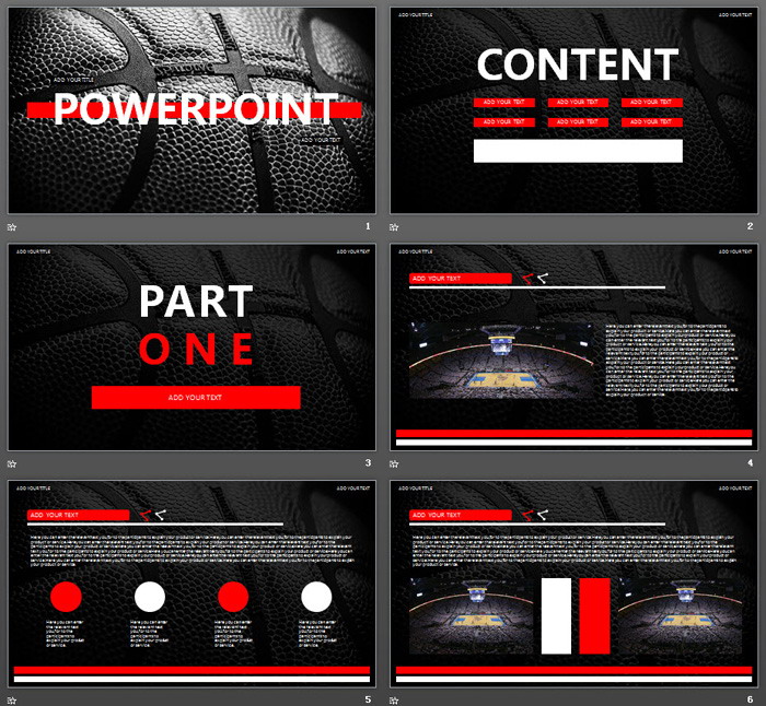 黑红配色篮球背景NBA主题PPT模板