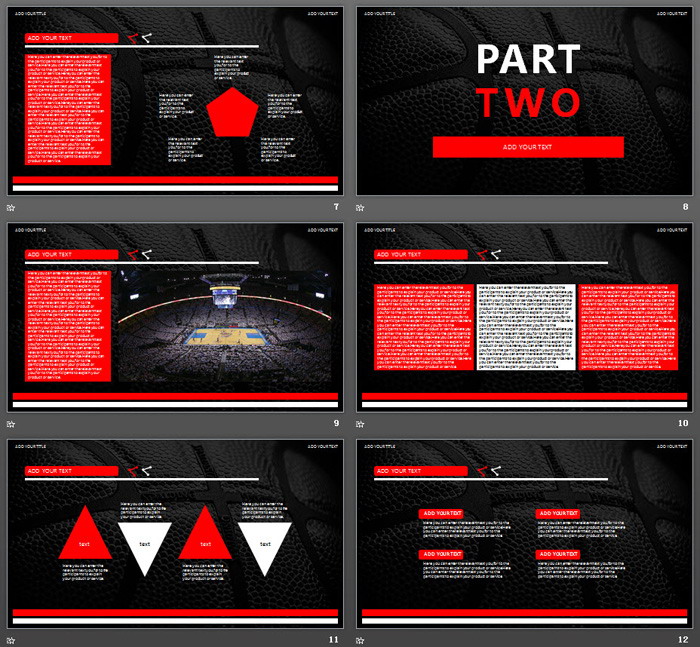 黑红配色篮球背景NBA主题PPT模板