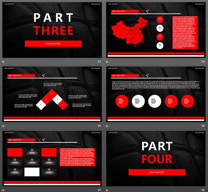 黑红配色篮球背景NBA主题PPT模板