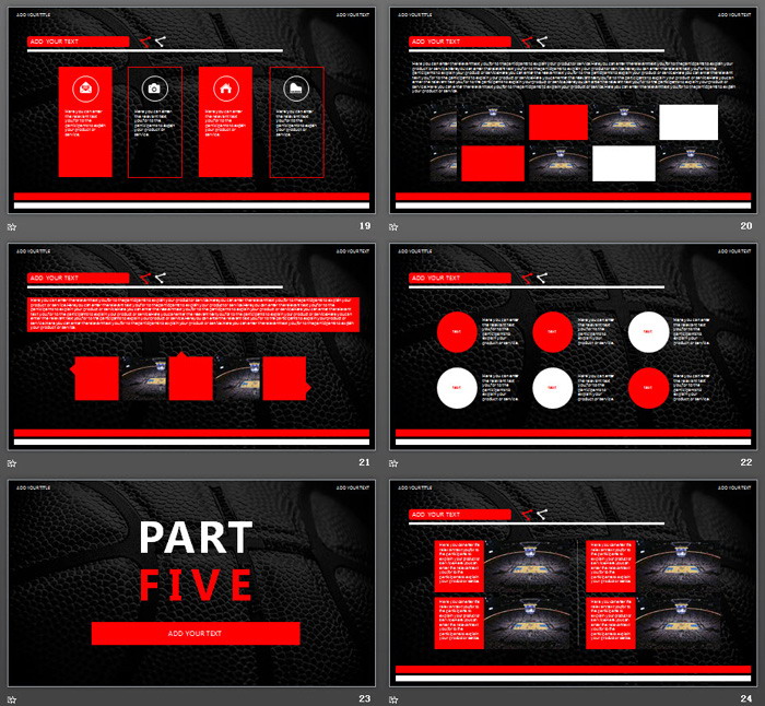 黑红配色篮球背景NBA主题PPT模板