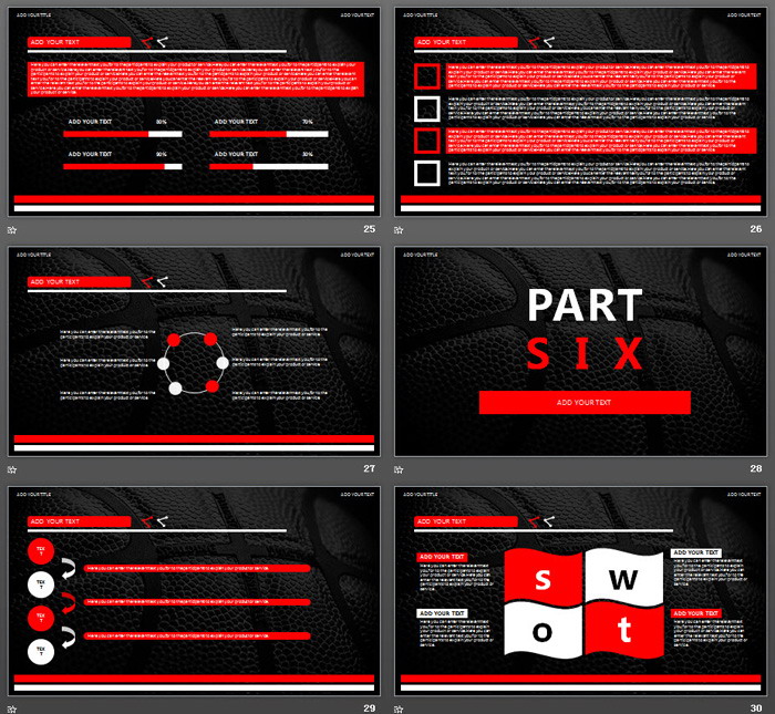 黑红配色篮球背景NBA主题PPT模板