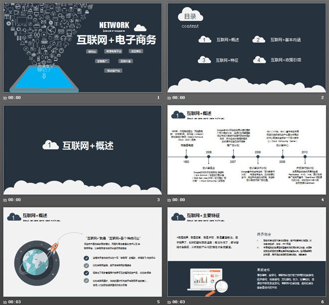 平板电脑电子商务图标背景的互联网PPT模板