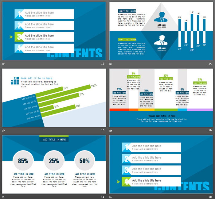 蓝绿扁平卡通铅笔背景PPT模板免费下载