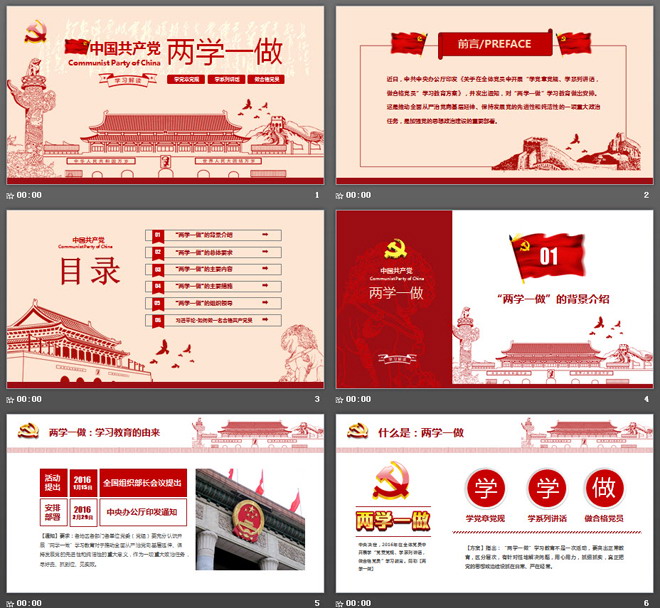 天安门华表背景的两学一做PPT模板