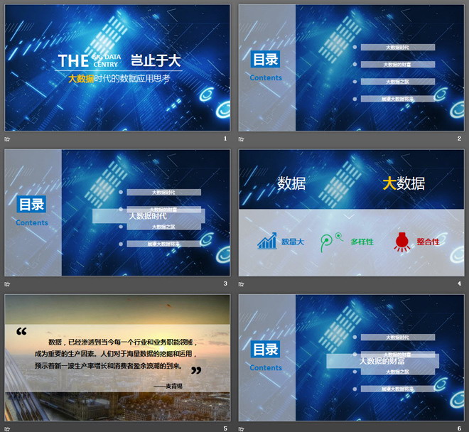 蓝色光影虚幻科技感的大数据PPT模板