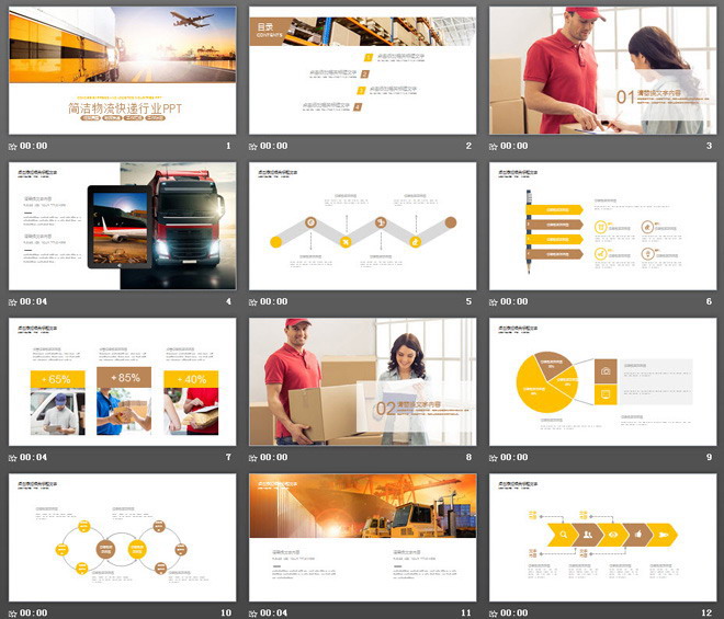 卡车飞机背景的物流运输PPT模板