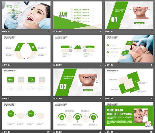 绿色扁平化牙齿护理PPT模板