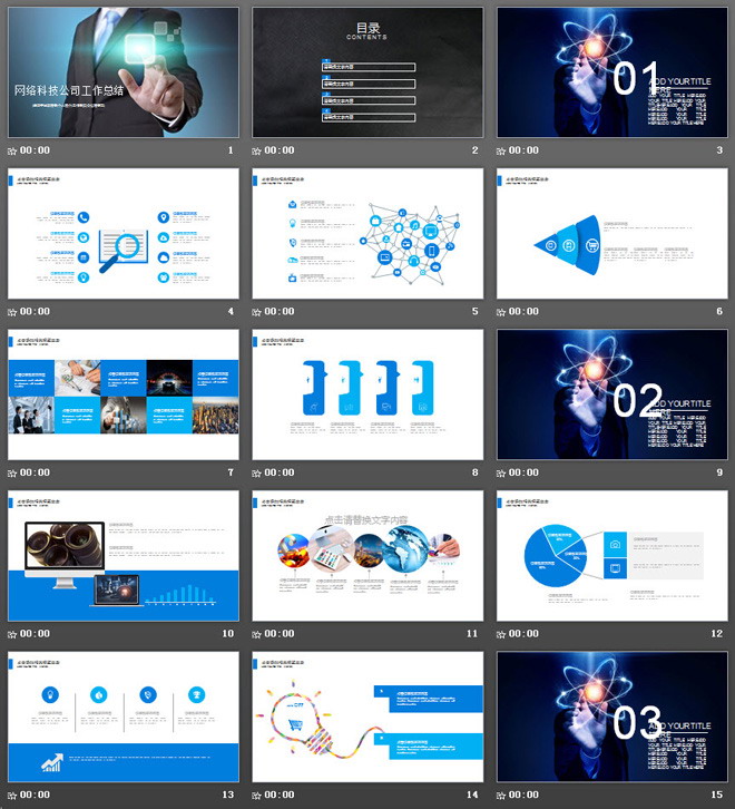 蓝色网络科技公司年终工作总结PPT模板