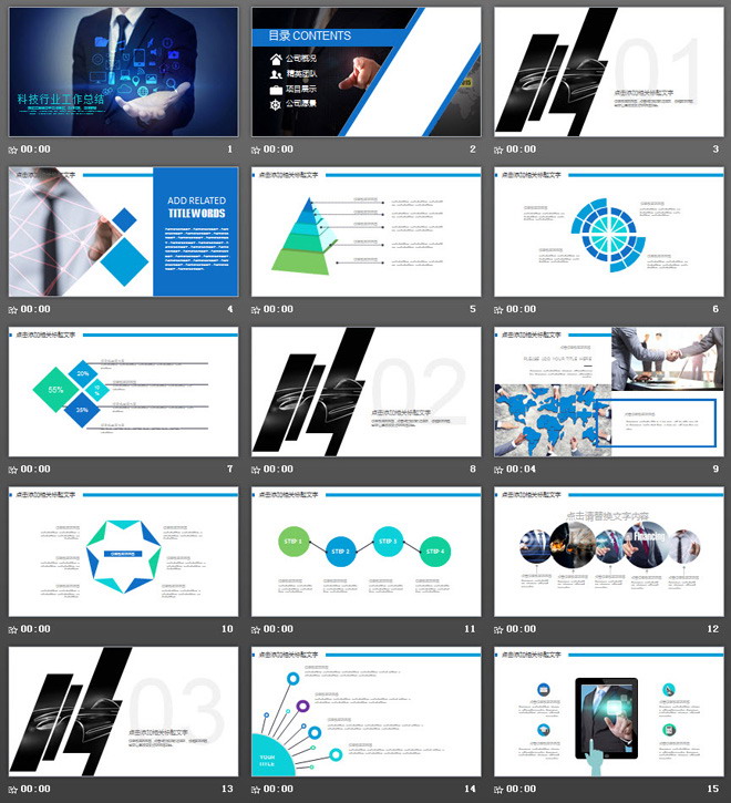 蓝色动态移动互联网行业年终工作总结PPT模板