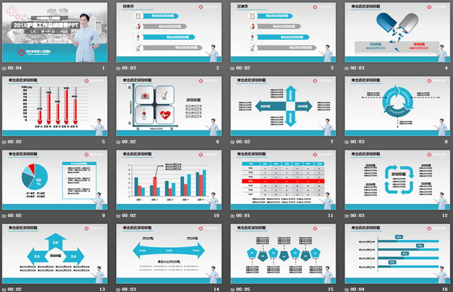 蓝色医院护士护理工作总结汇报PPT模板