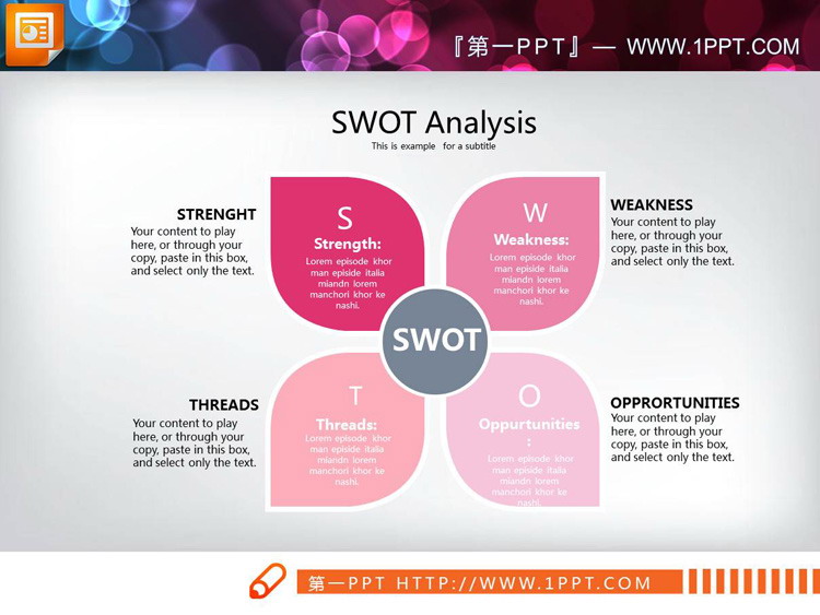 四种配色的SWOT分析PPT图表