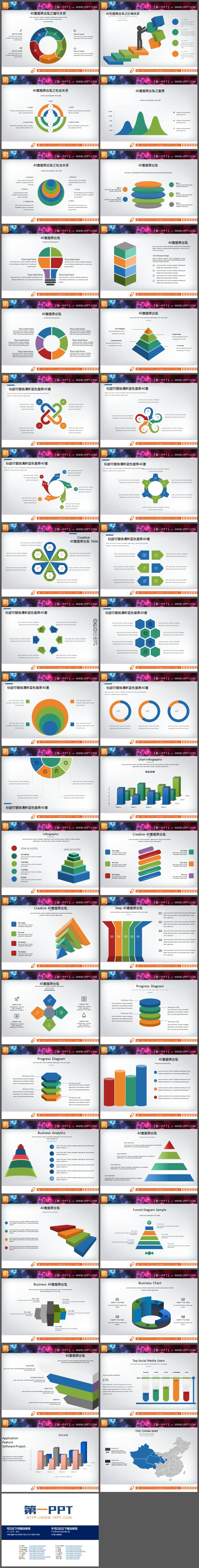 40套彩色实用PPT图表合集