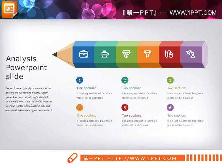 五套精美彩色铅笔样式的PPT图表