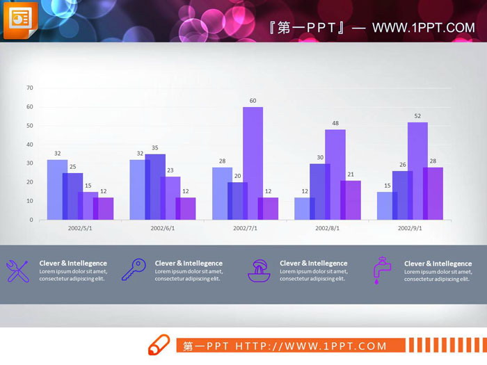 四数据项柱状图PPT图表