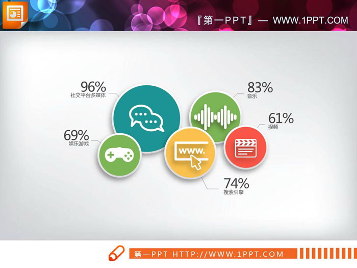 三张彩色微立体并列关系PPT图表