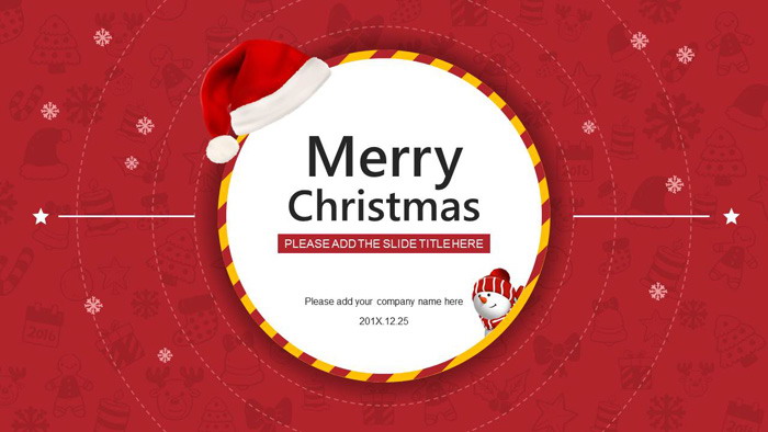 精致圣诞帽背景的欧美圣诞节PPT模板