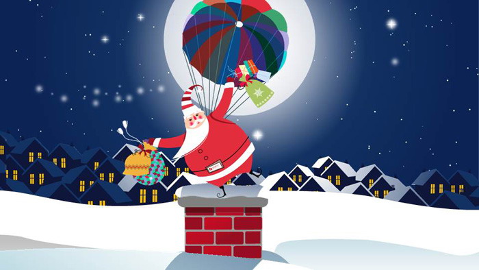 带有背景音乐的圣诞老人钻烟囱PPT贺卡