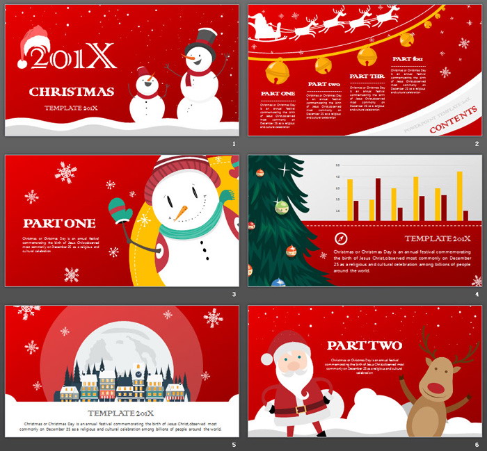 两个圣诞雪人背景的圣诞节PPT模板