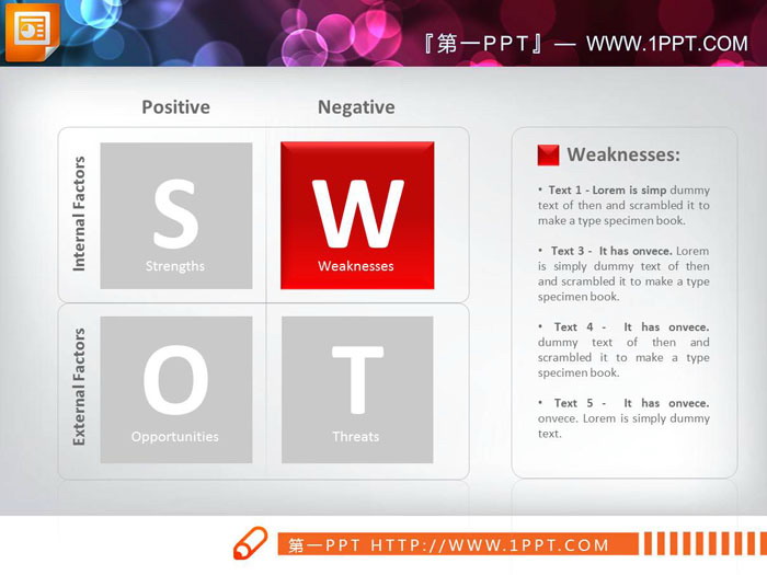 四张并列组合排列的swot分析图表