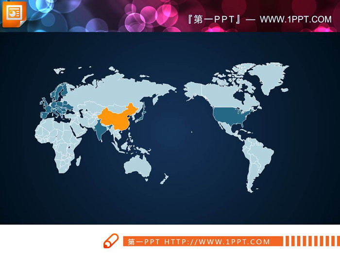 蓝色世界地图幻灯片图表