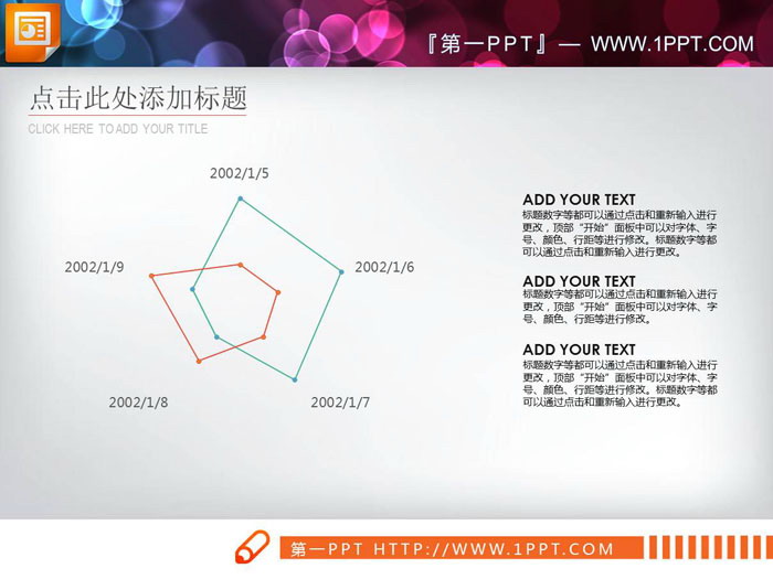 三张彩色扁平化PPT雷达图