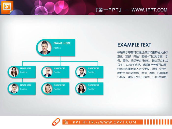 四张白领头像PPT组织结构图