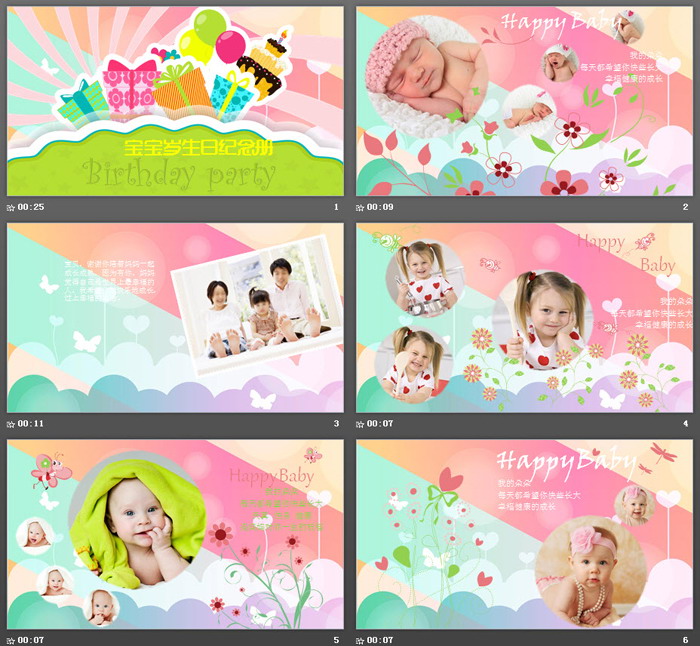 动态卡通宝宝生日相册PPT模板