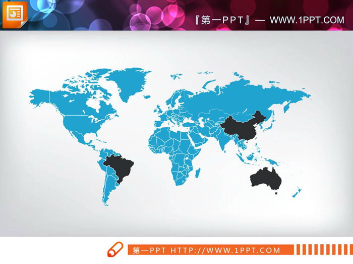 蓝色世界地图PPT图表免费下载