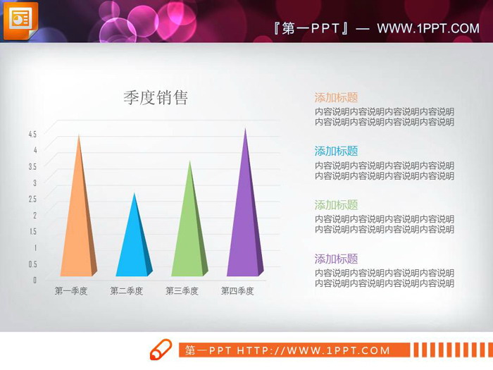 彩色锥型PPT柱状图