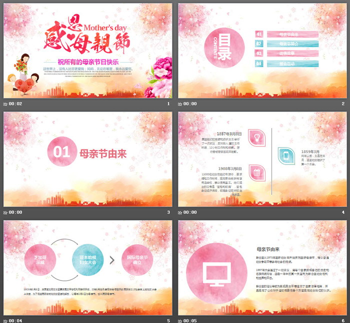 精美母亲节主题班会PPT模板