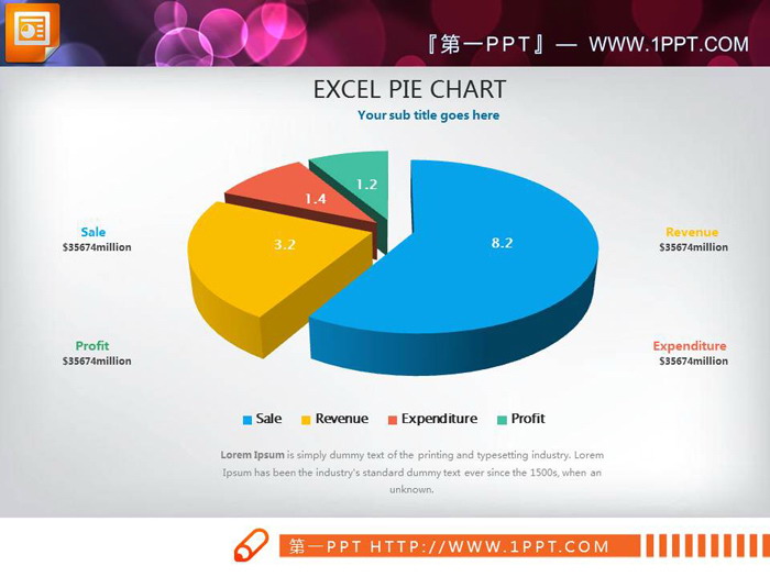 9张彩色立体PPT饼图