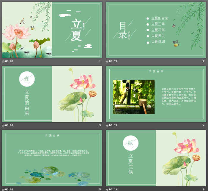 荷花蜻蜓背景的24节气立夏PPT模板