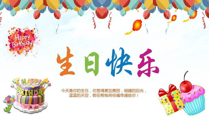 礼物生日蛋糕背景的生日快乐PPT模板